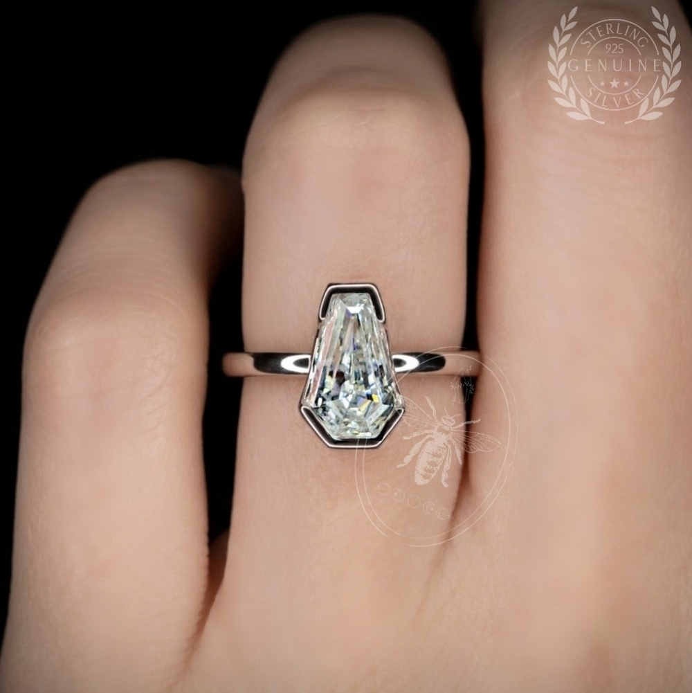 Certified 2 CT. Coffin Cut Moissanite Diamond Solitaire 925 Silver Engagement
